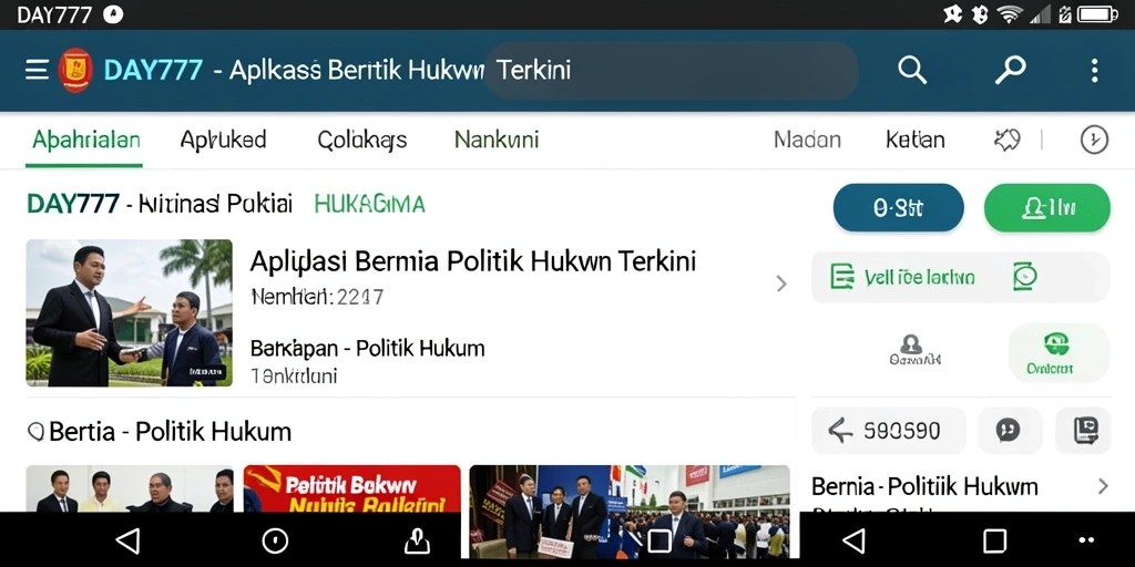 Antarmuka aplikasi DAY777 menampilkan berita politik dan hukum terkini.