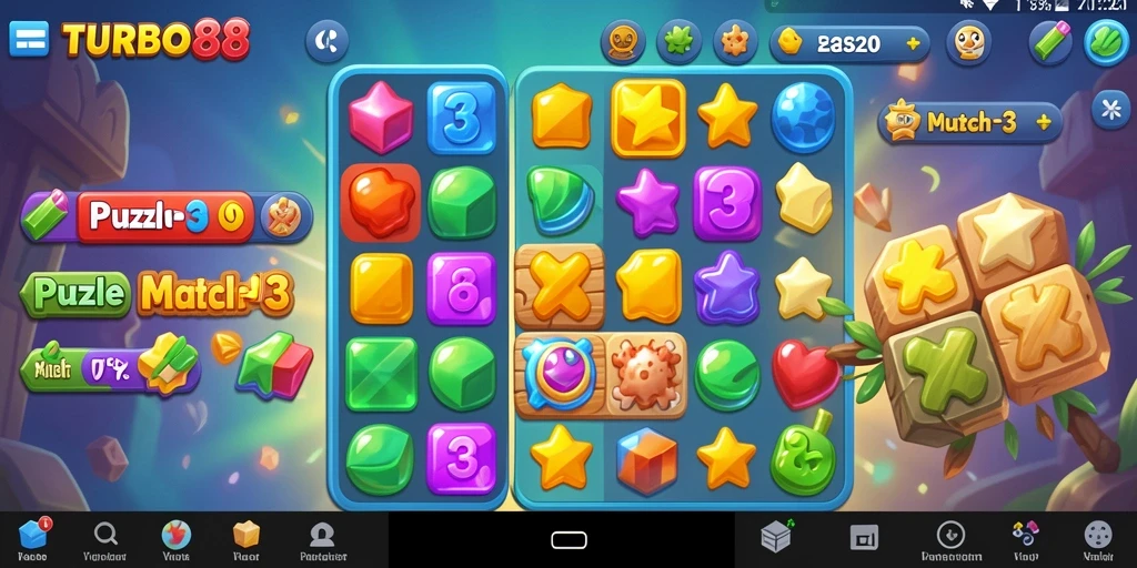 Tampilan antarmuka TURBO88 dengan fitur Puzzle Match-3 yang menarik.